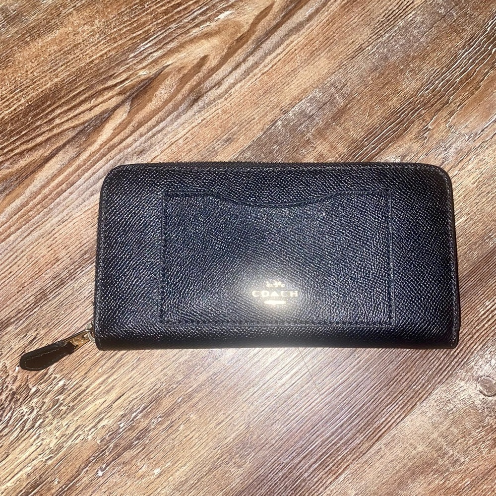 COACH CROSSGRAIN LEATHER METALLIC MIDNIGHT ACCORDION ZIP AROUND WALLET F54007